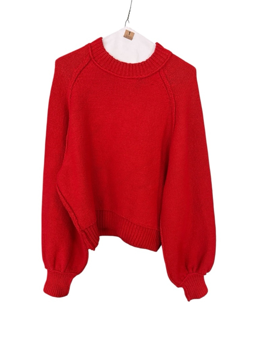 Free People Vibrant Red Riley Mock Neck Balloon Sleeve Sweater - Picture 4 of 8